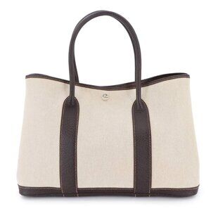 HERMES Garden Party PM Tote Bag Toile H Natural Marron Purse 90287609